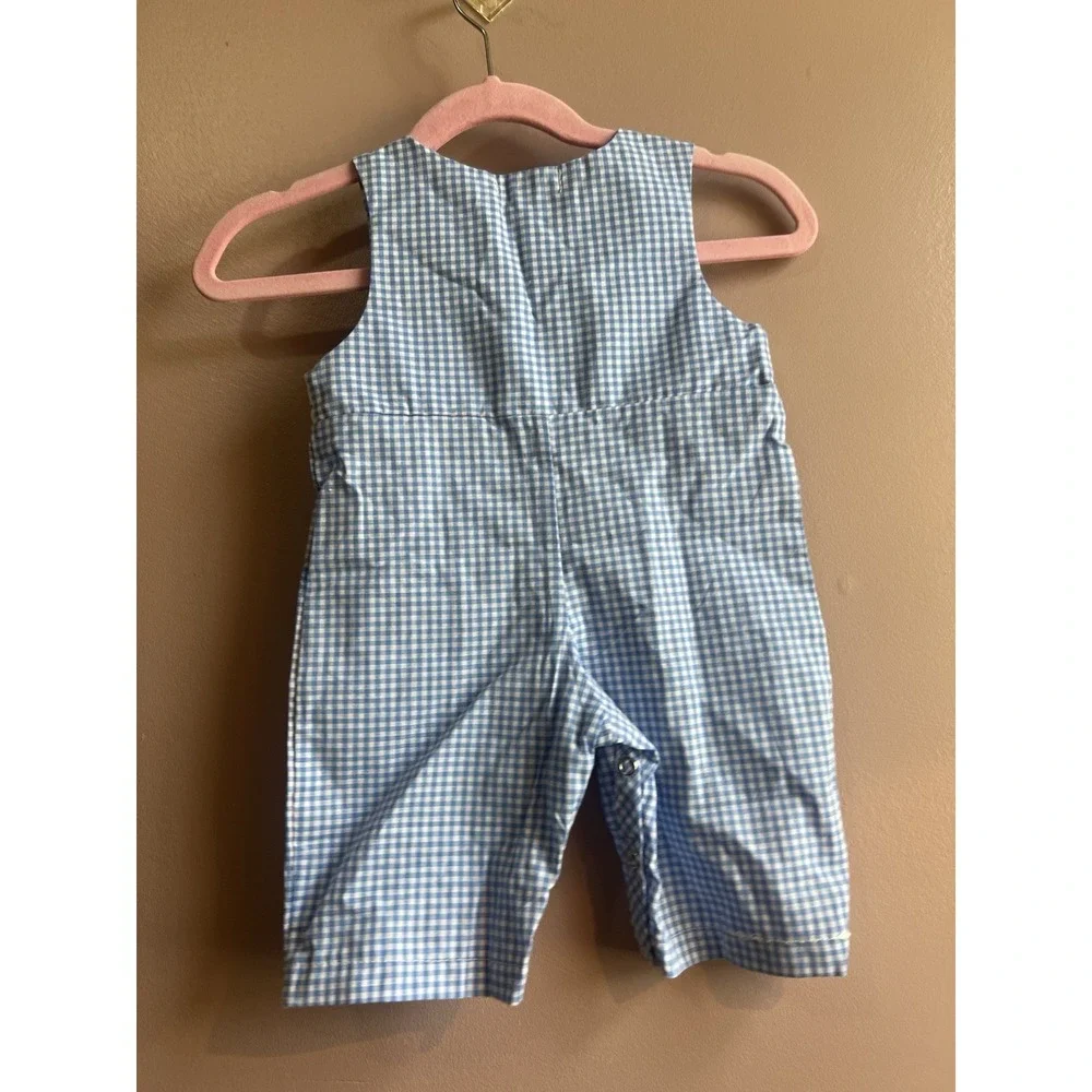 Smocked Nativity Scene Blue Gingham Long-all Jonjon Baby Toddler Size 0-6 Months